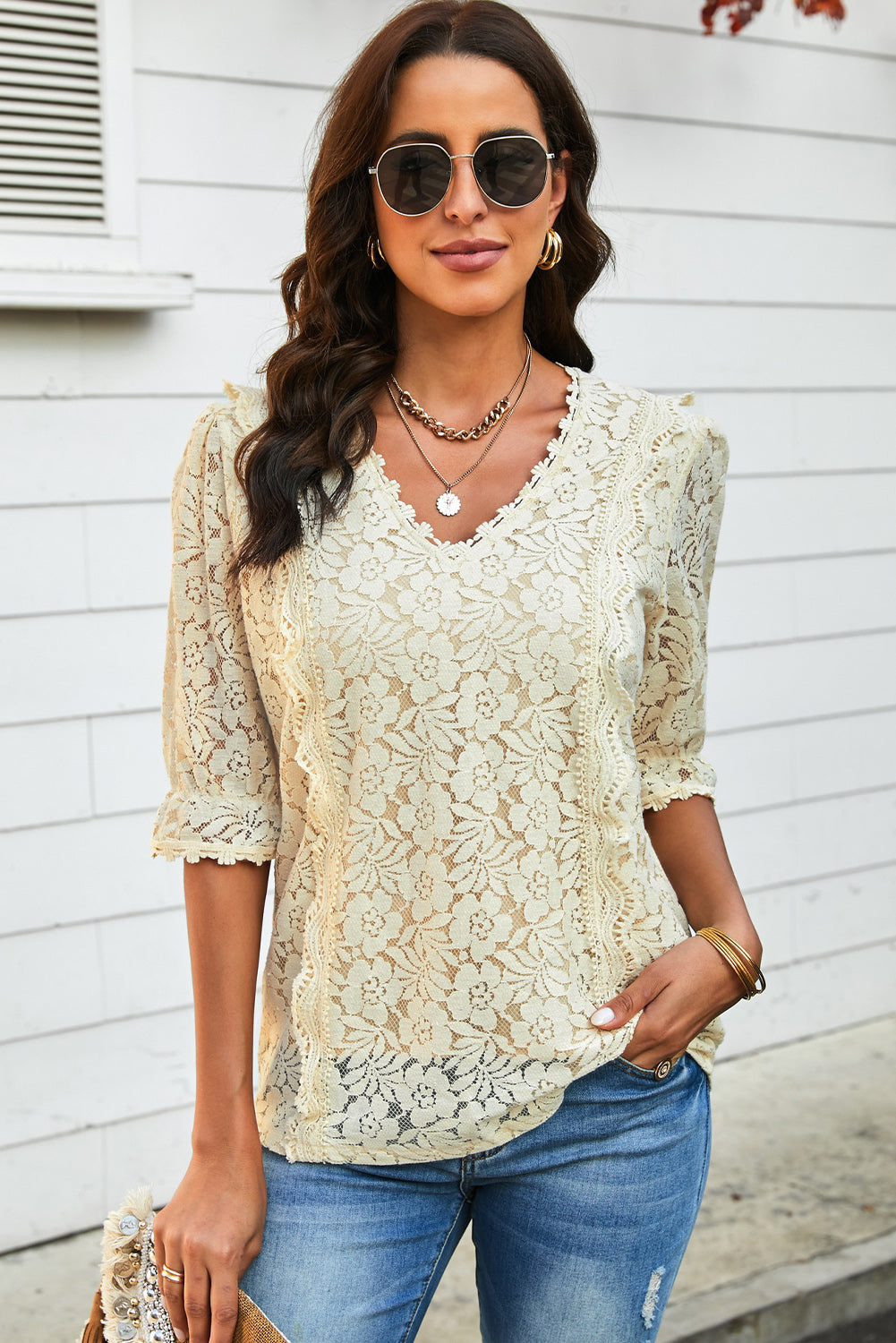 Lace V-Neck Blouse