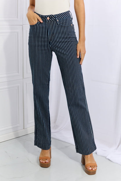 High Rise Pinstripe Straight Leg Jeans