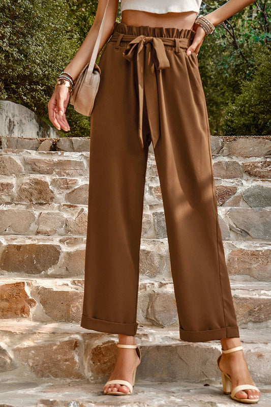 Straight Leg Paperbag Cropped Pants