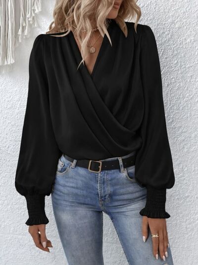 Surplice Lantern Sleeve Blouse