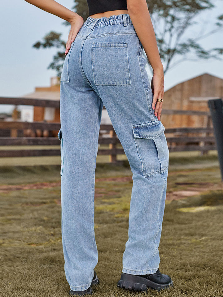 High Rise Cargo Denim Jeans