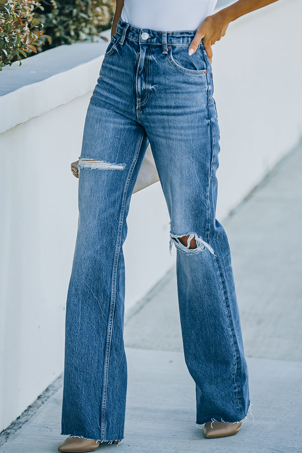 High Rise Distressed Wide Leg Jeans