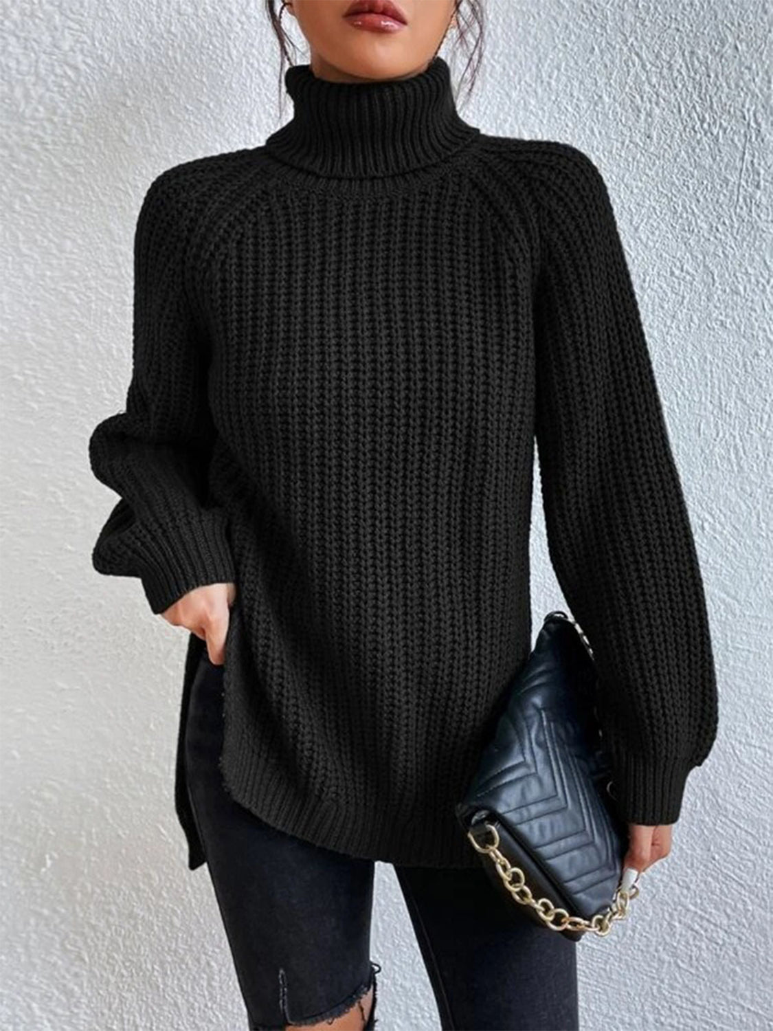 Oversized Ribbed Turtleneck Sweater