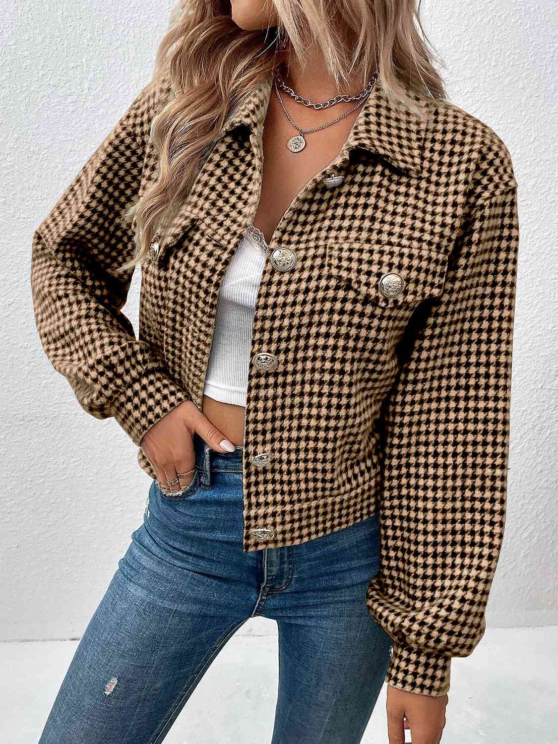 Collared Houndstooth Jacket