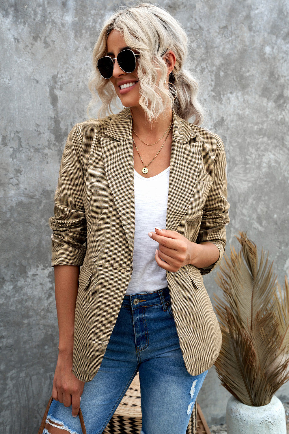 Lapel Collar Plaid Blazer