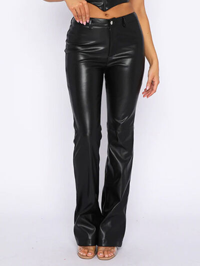 High Rise Straight Leg Pleather Pants