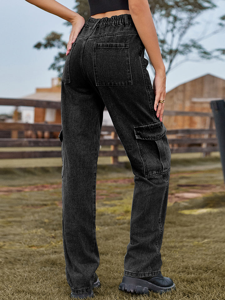 High Rise Cargo Denim Jeans