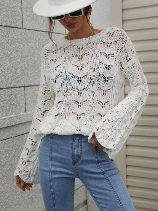 Openwork Flare Sleeve Knit