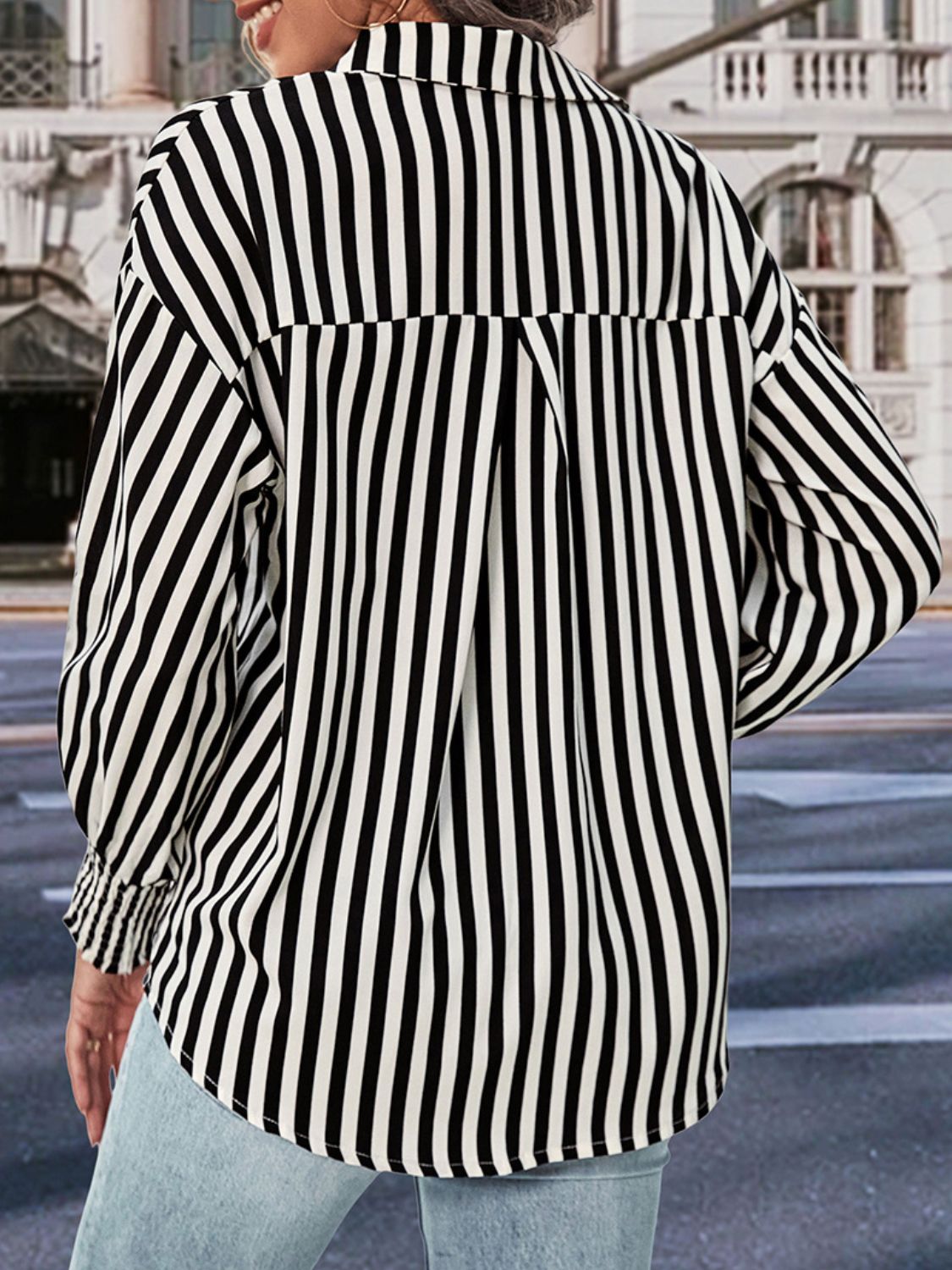 Classic Striped Long Sleeve Blouse