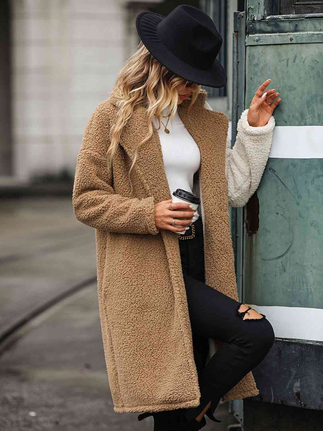 Longline Contrast Sherpa Coat