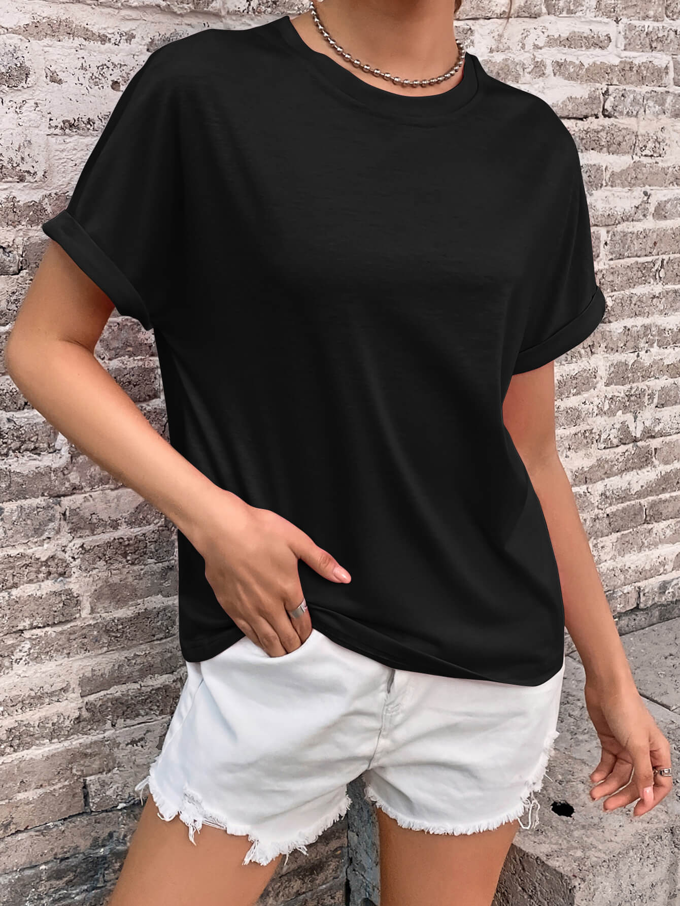 Cuffed Sleeve Loose T-Shirt