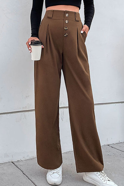 Pleated Button Fly Wide Leg Pants