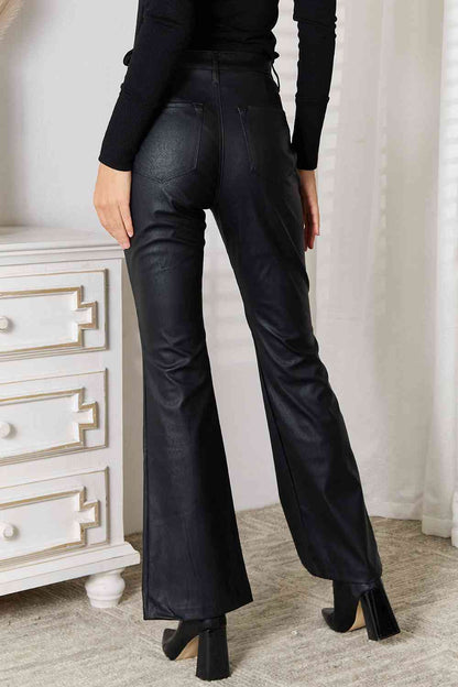 High Rise Flare Leg Pleather Pants