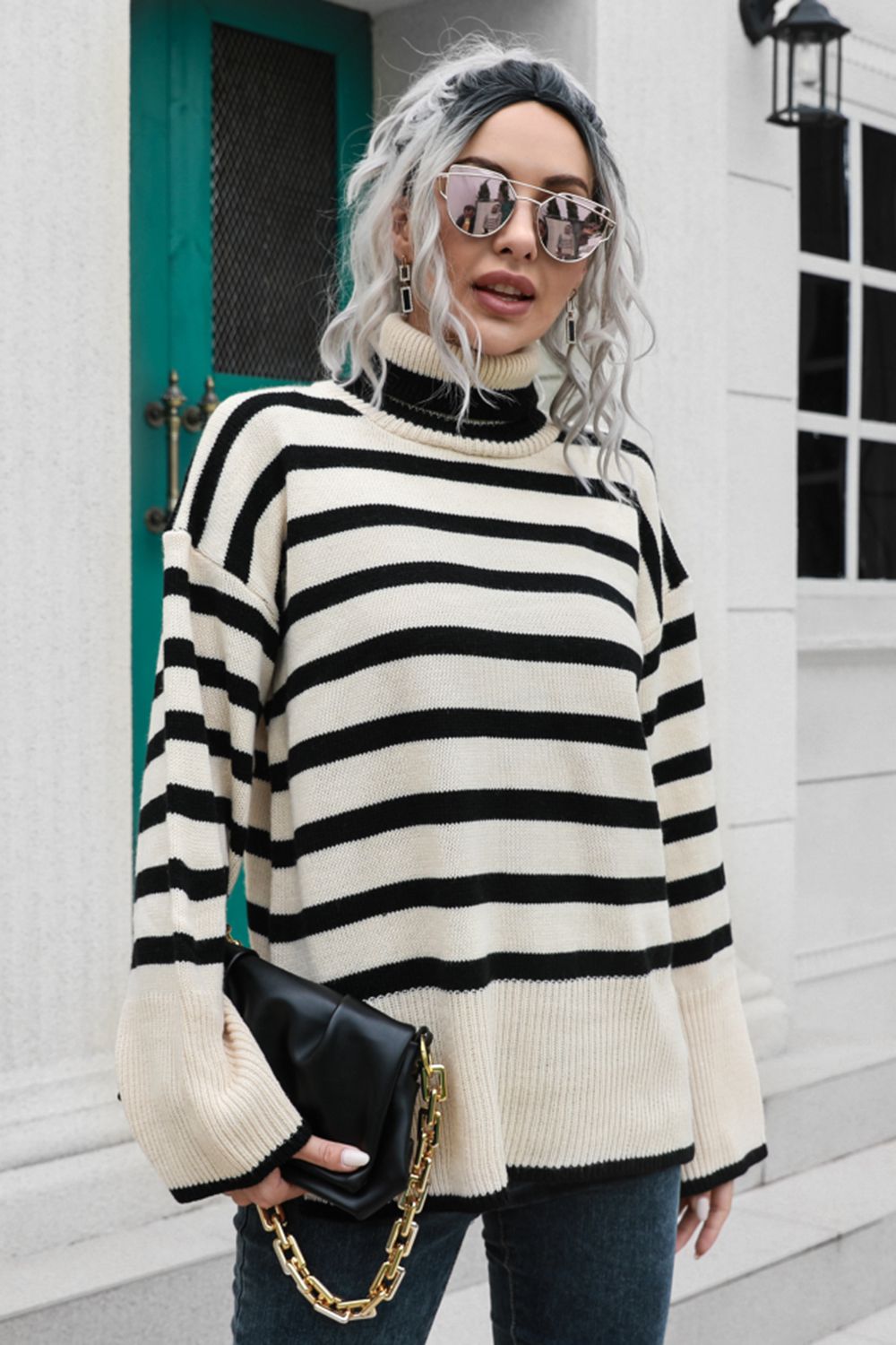 Striped Turtleneck Sweater