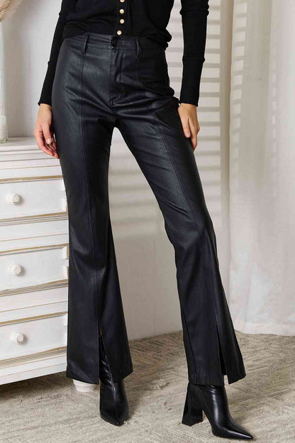 High Rise Flare Leg Pleather Pants