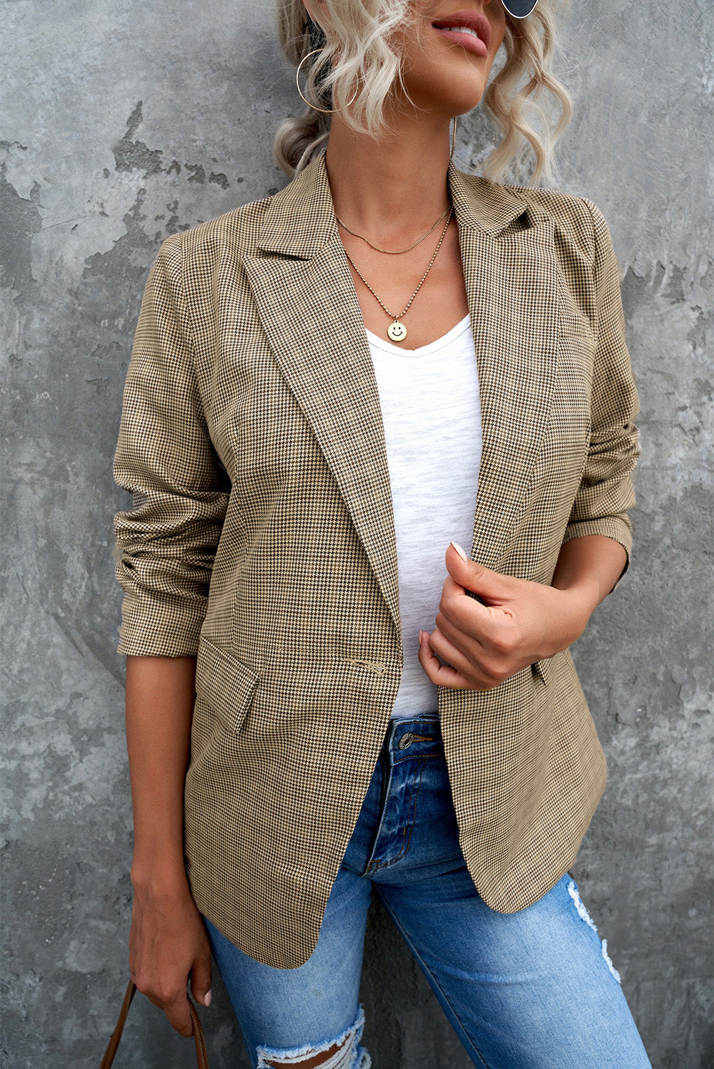 Lapel Collar Plaid Blazer