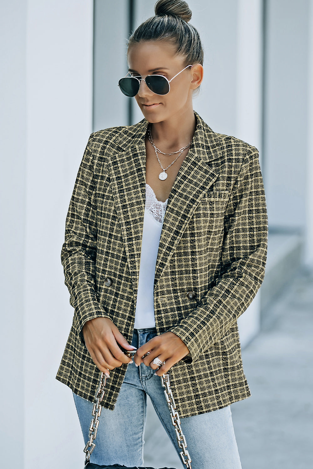 Double Breasted Plaid Blazer