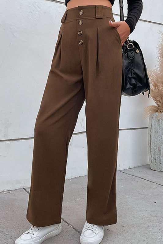 Pleated Button Fly Wide Leg Pants