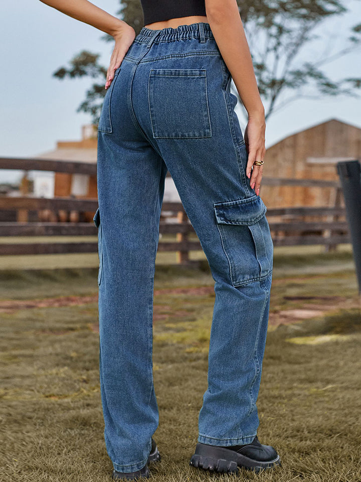 High Rise Cargo Denim Jeans