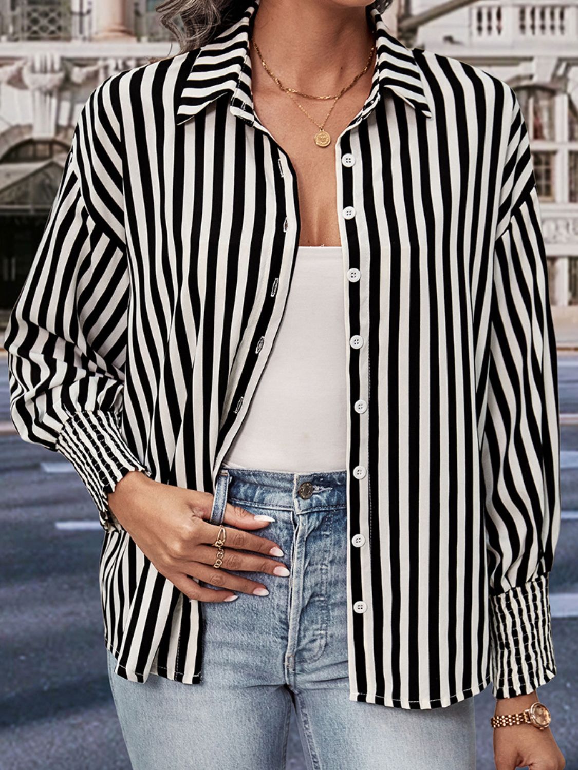 Classic Striped Long Sleeve Blouse