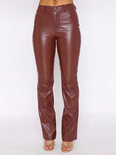 High Rise Straight Leg Pleather Pants