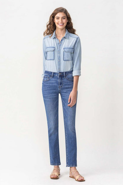 Mid Rise Straight Leg Ankle Jeans