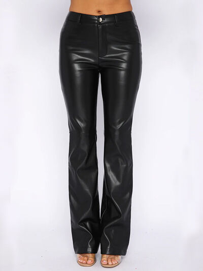 High Rise Straight Leg Pleather Pants