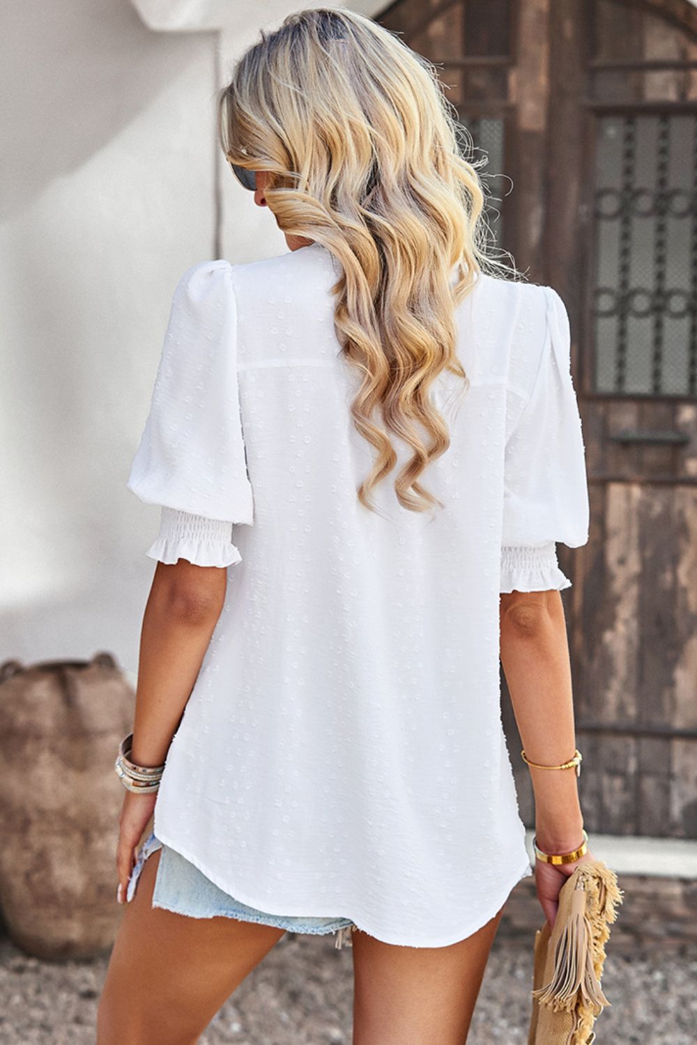 Textured Puff Sleeve Blouse