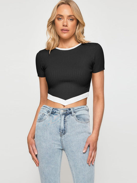 Contrast Pointed Crop Top