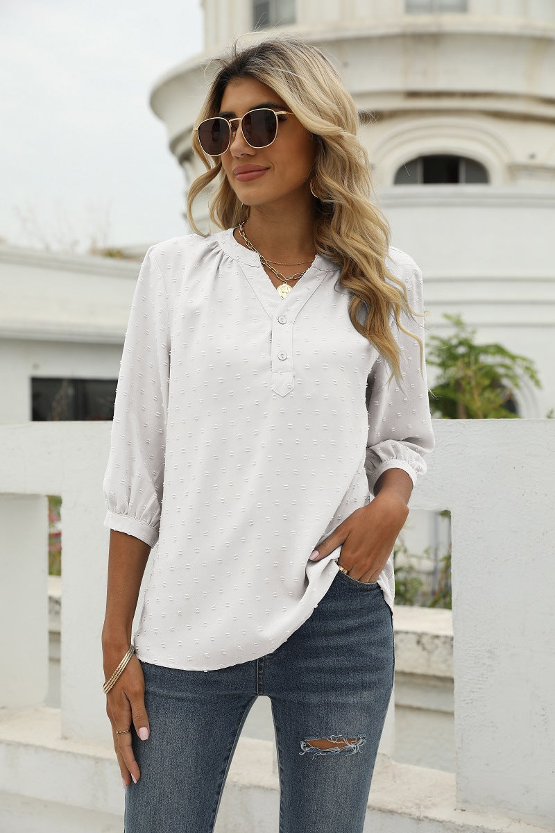 Swiss Dot Quarter Sleeve Blouse