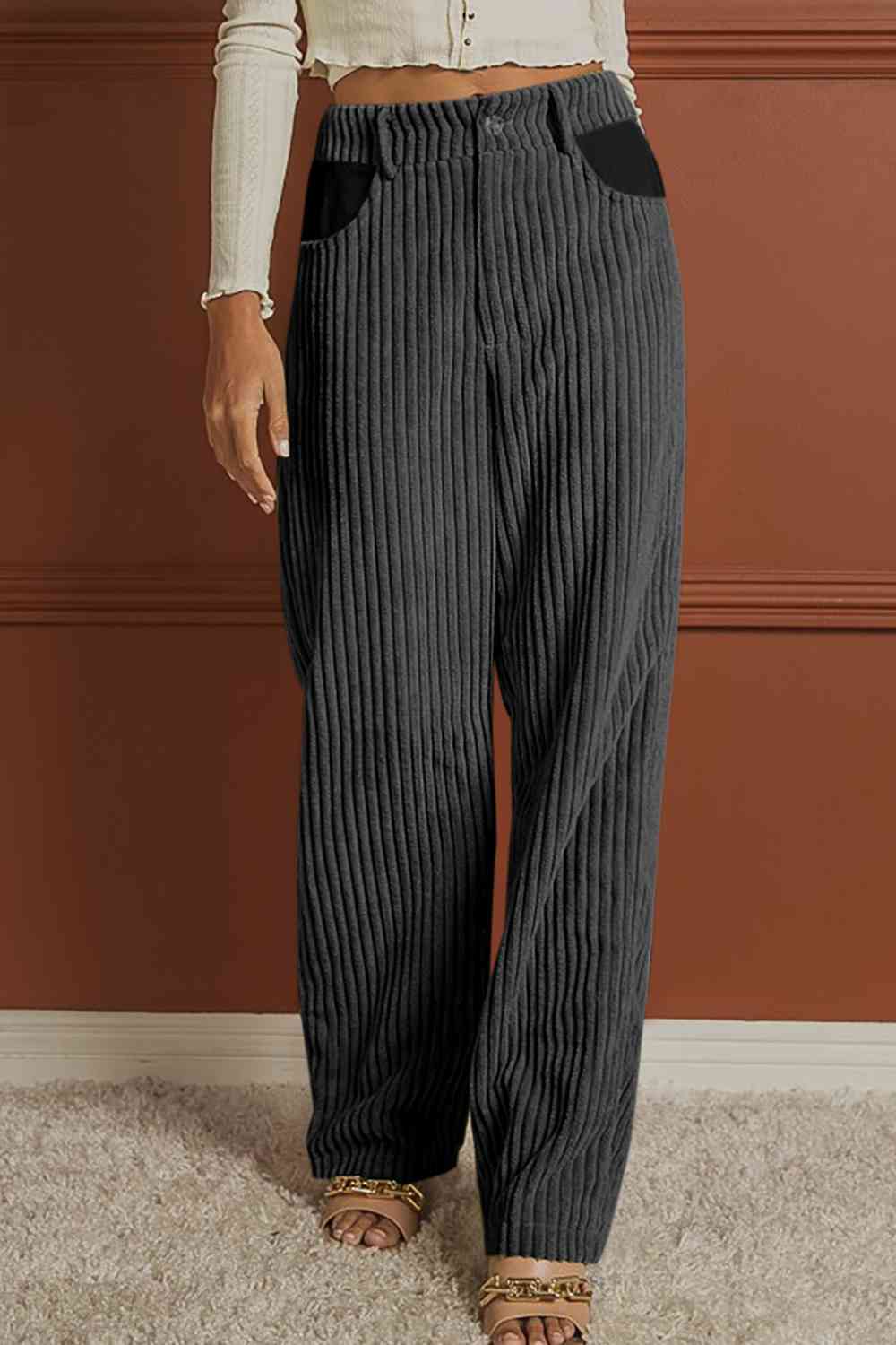 High Rise Ribbed Wide Leg Pants