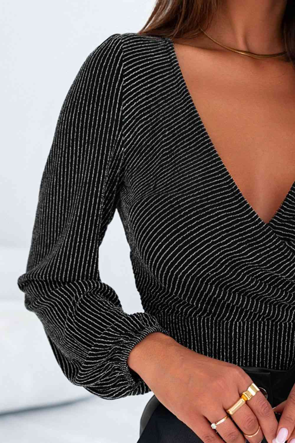 Striped Surplice Bodysuit