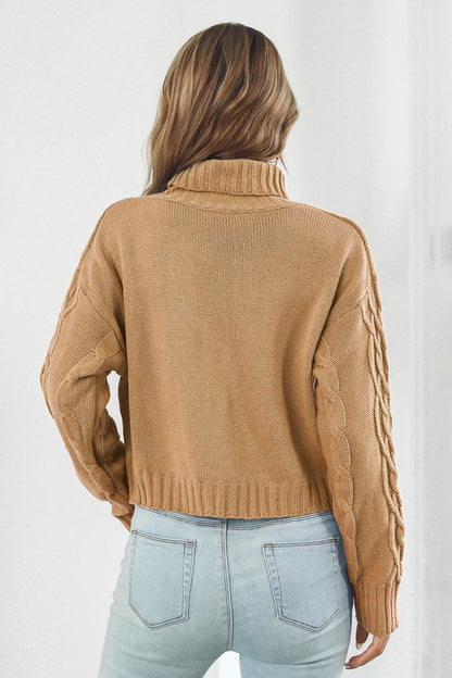 Cropped Cable Turtleneck Sweater