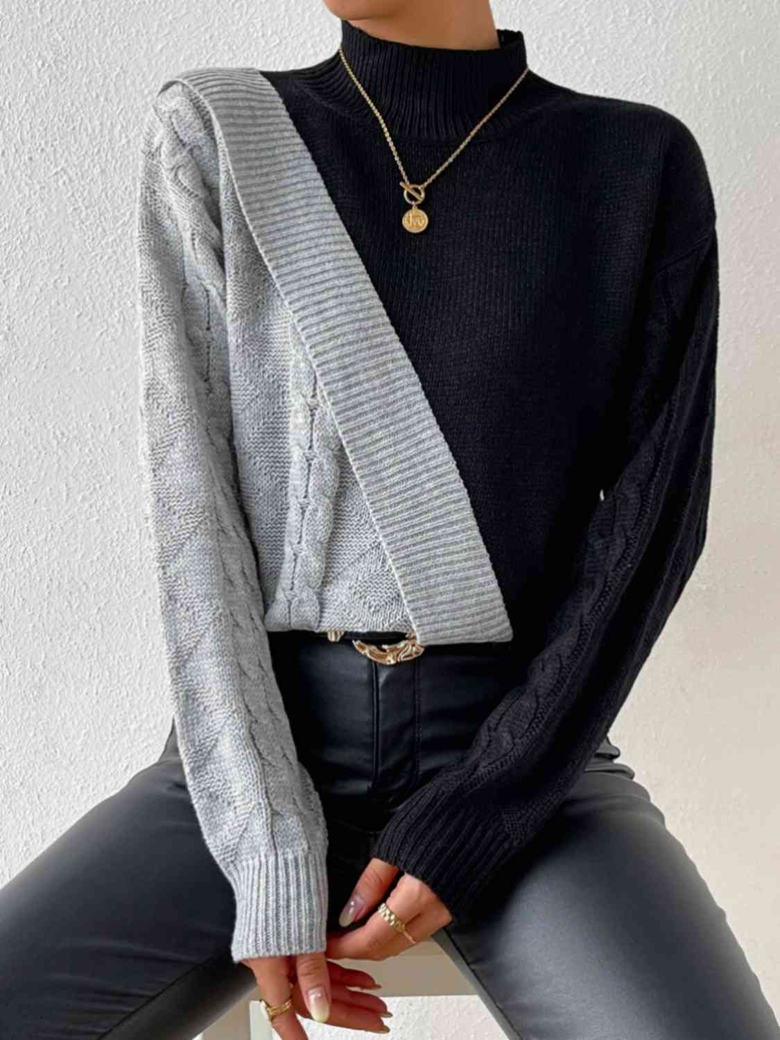 Contrast Cable Knit Sweater