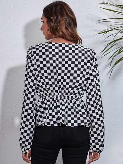 Checkered Peplum Blouse