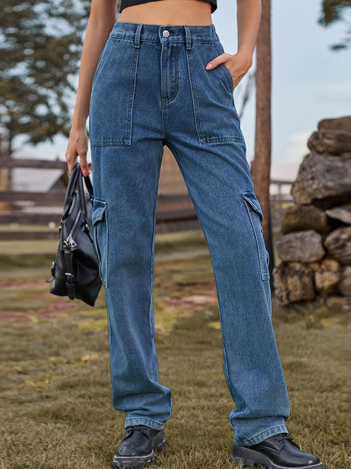 High Rise Cargo Denim Jeans