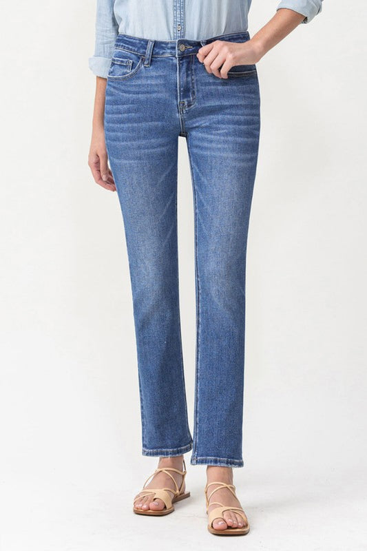 Mid Rise Straight Leg Ankle Jeans