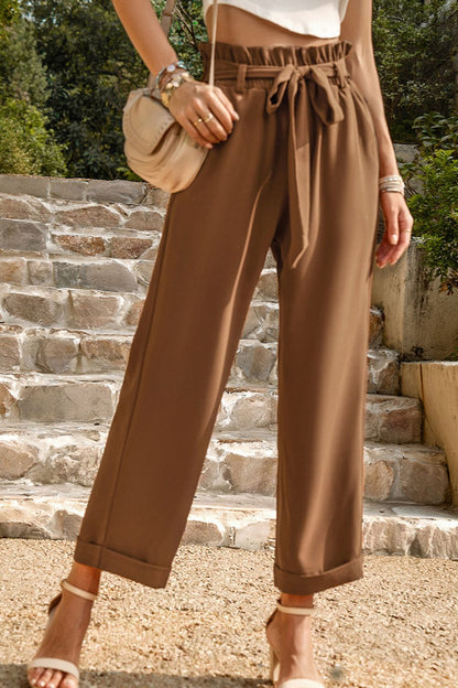 Straight Leg Paperbag Cropped Pants