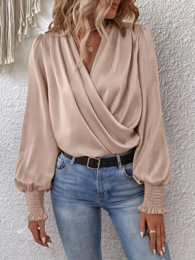 Surplice Lantern Sleeve Blouse