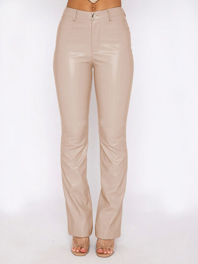 High Rise Straight Leg Pleather Pants