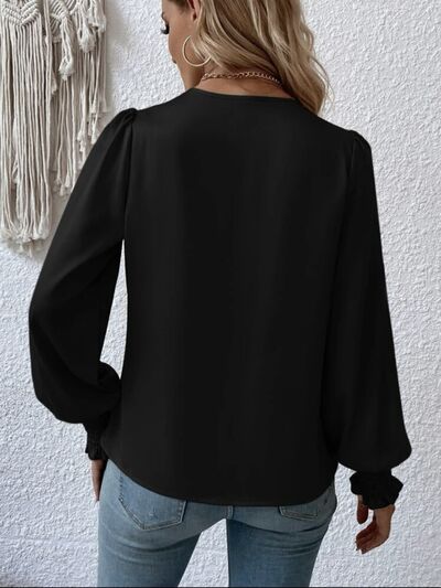 Surplice Lantern Sleeve Blouse