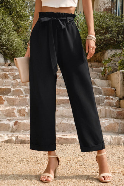 Straight Leg Paperbag Cropped Pants